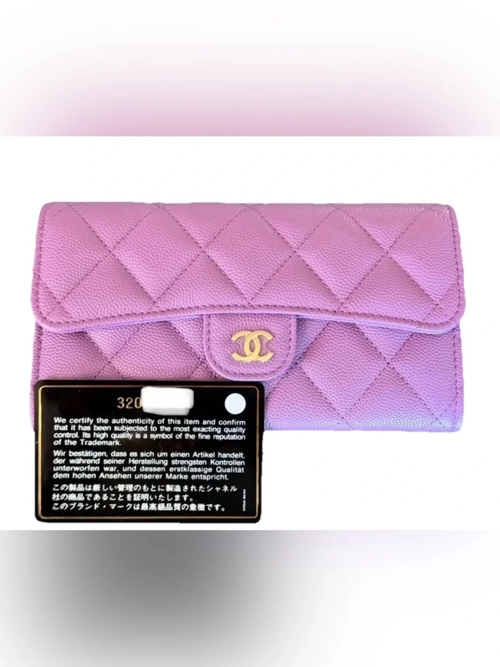 NIB Auth CHANEL Purple Continental Flap Wallet CC Logo Credit Card